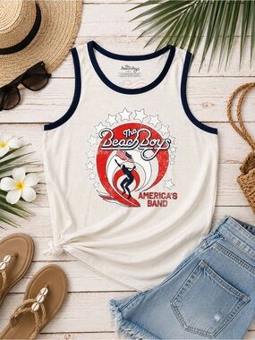 The Beach Boys T Shirt Youth L off white Navy Graphic America's Band Cotton Poly